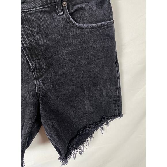 Abercrombie & Fitch Cut Off Shirt Dark Wash Overlap Front Button Denim Shorts 6 - Picture 6 of 8